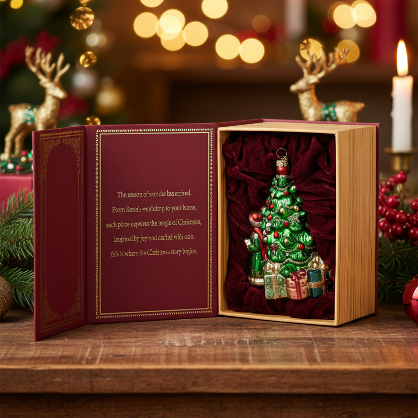 Christmas Tree with Children Glass Hanging Decoration