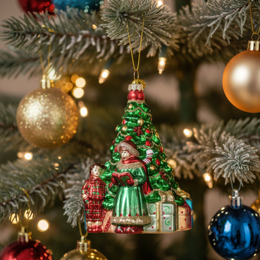 Christmas Tree with Children Glass Hanging Decoration