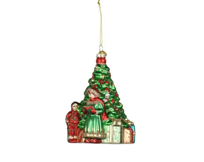 Christmas Tree with Children Glass Hanging Decoration