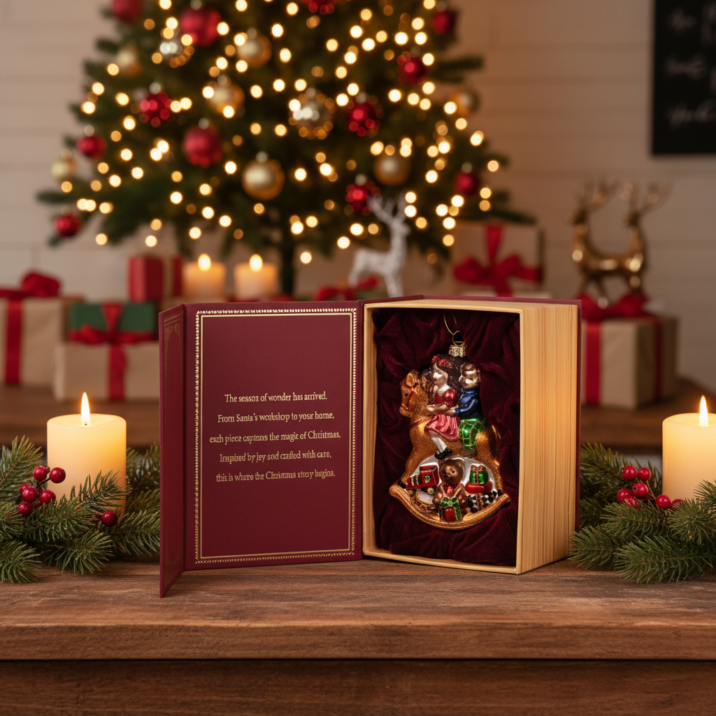 Children on Rocking Horse Glass Christmas Hanging Decoration