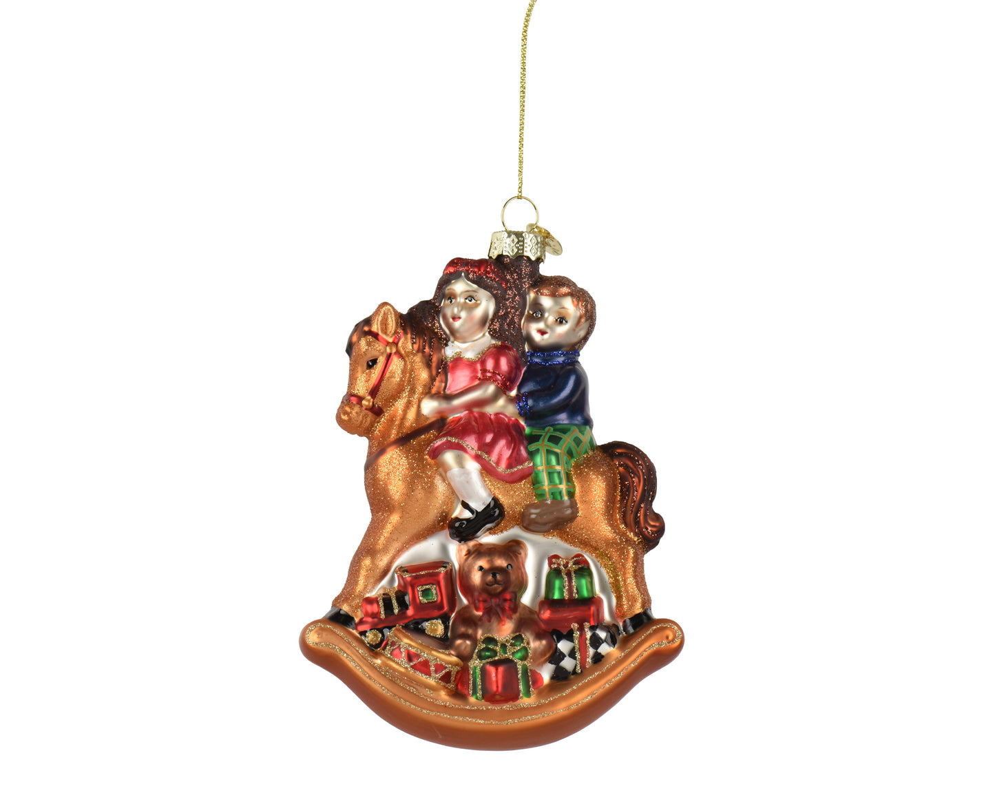 Children on Rocking Horse Glass Christmas Hanging Decoration