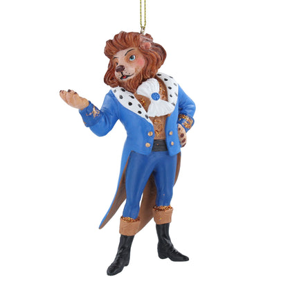 Decorative figurine of a lion in formal attire on a white background