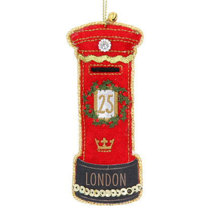 London Post Box Fabric Hanging Christmas Tree Decoration