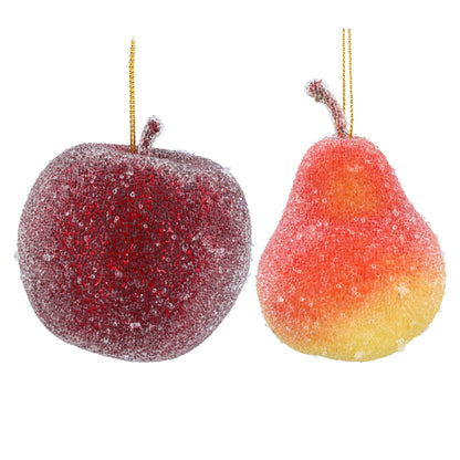 Frosted Apple and Pear Hanging Christmas Decoration