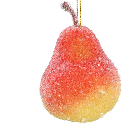 Frosted Apple and Pear Hanging Christmas Decoration