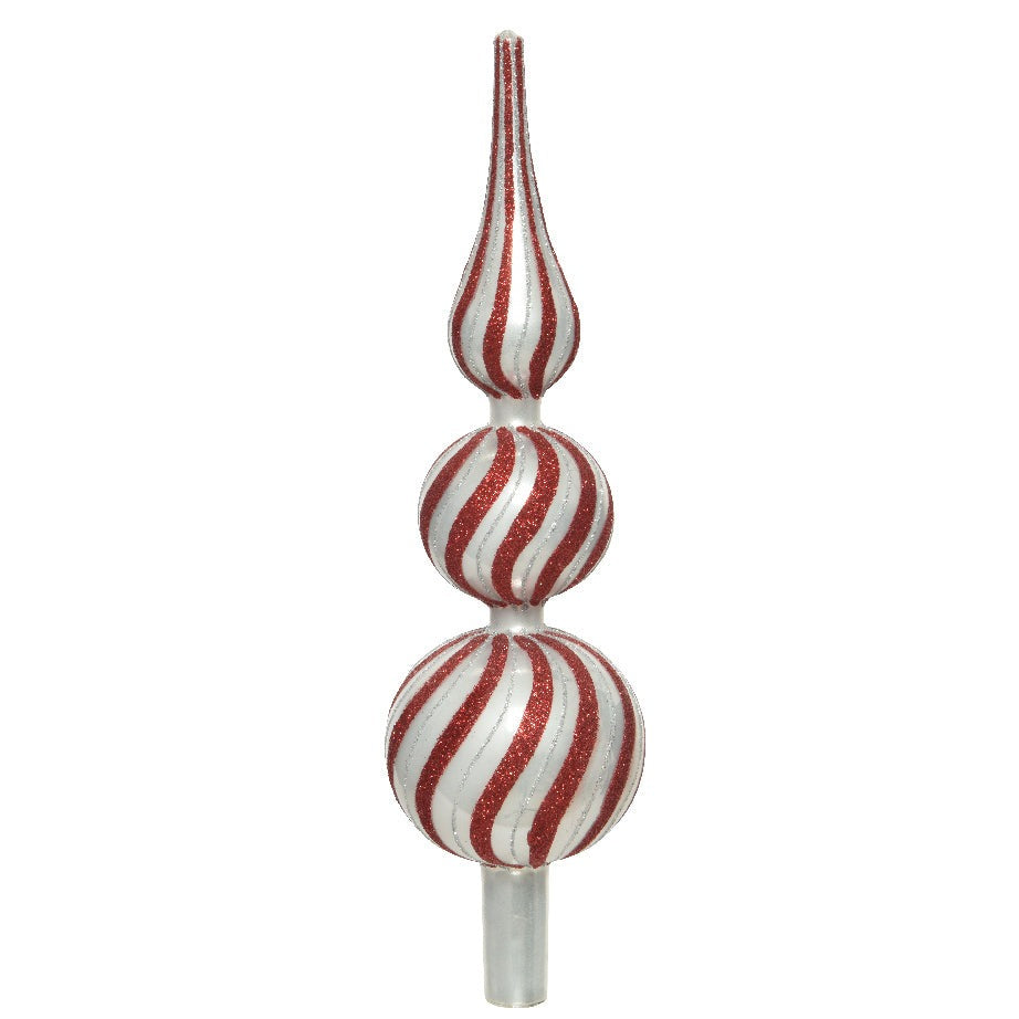 Candy Cane Glitter Swirl Glass Finial Christmas Tree Topper