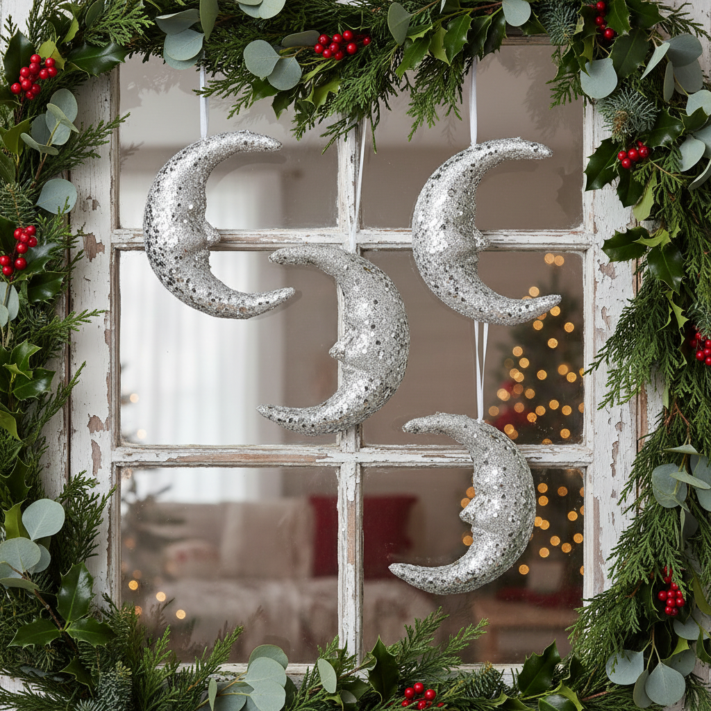 Gold Glitter Moon Hanging Christmas Decoration