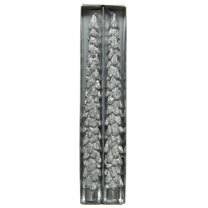 Silver Glitter Christmas Tree Dinner Candles