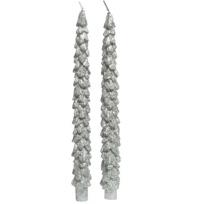 Silver Glitter Christmas Tree Dinner Candles