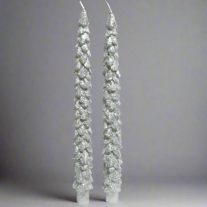 Silver Glitter Christmas Tree Dinner Candles