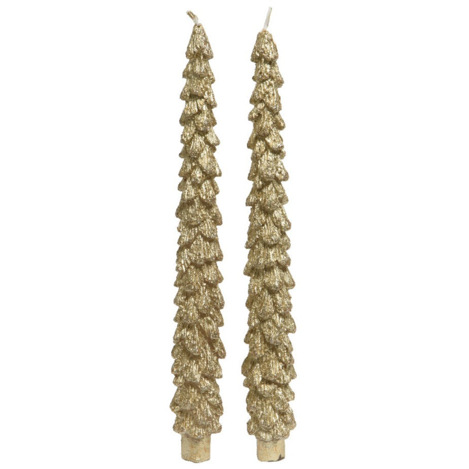 Gold Metallic Christmas Tree Dinner Candles