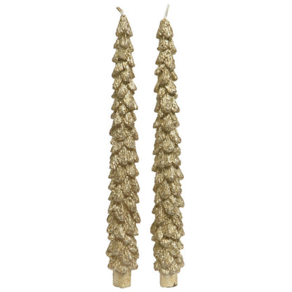 Gold Metallic Christmas Tree Dinner Candles