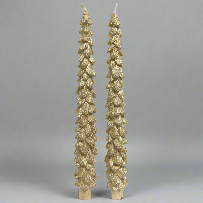 Gold Metallic Christmas Tree Dinner Candles