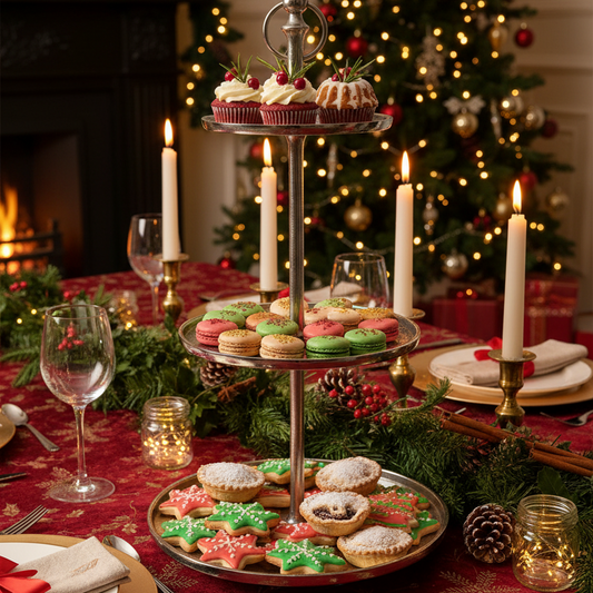 Silver 3 Tier Festive Cake Stand 60cm