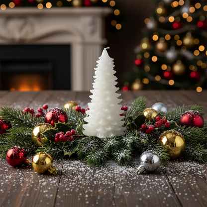 Metallic Winter White Christmas Tree Candle 31cm