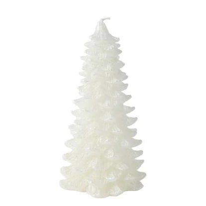 Metallic Winter White Christmas Tree Candle 21cm