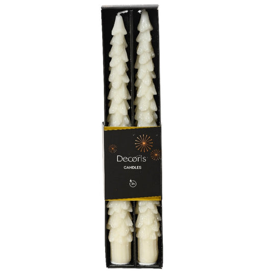 Set of 2 Wool White Christmas Tree Dinner Candles