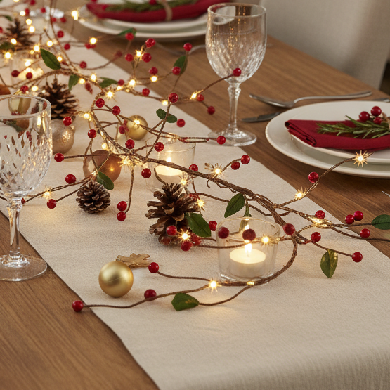 Red Berry Branch LED Christmas Garland 1.8m