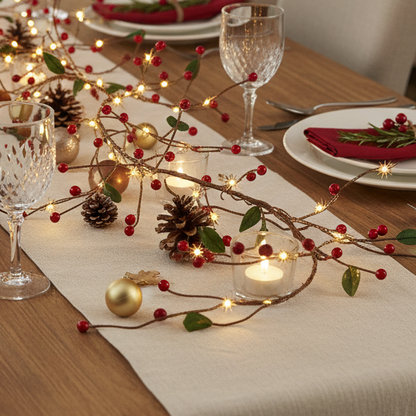 Red Berry Branch LED Christmas Garland 1.8m