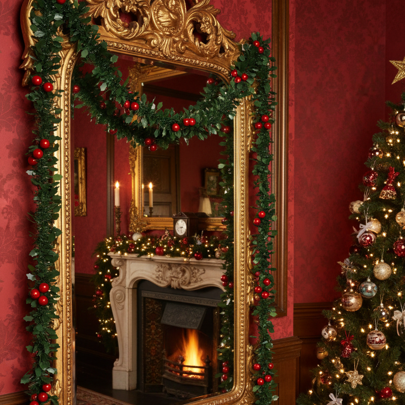 Holly and Red Berries Christmas Tinsel 200cm