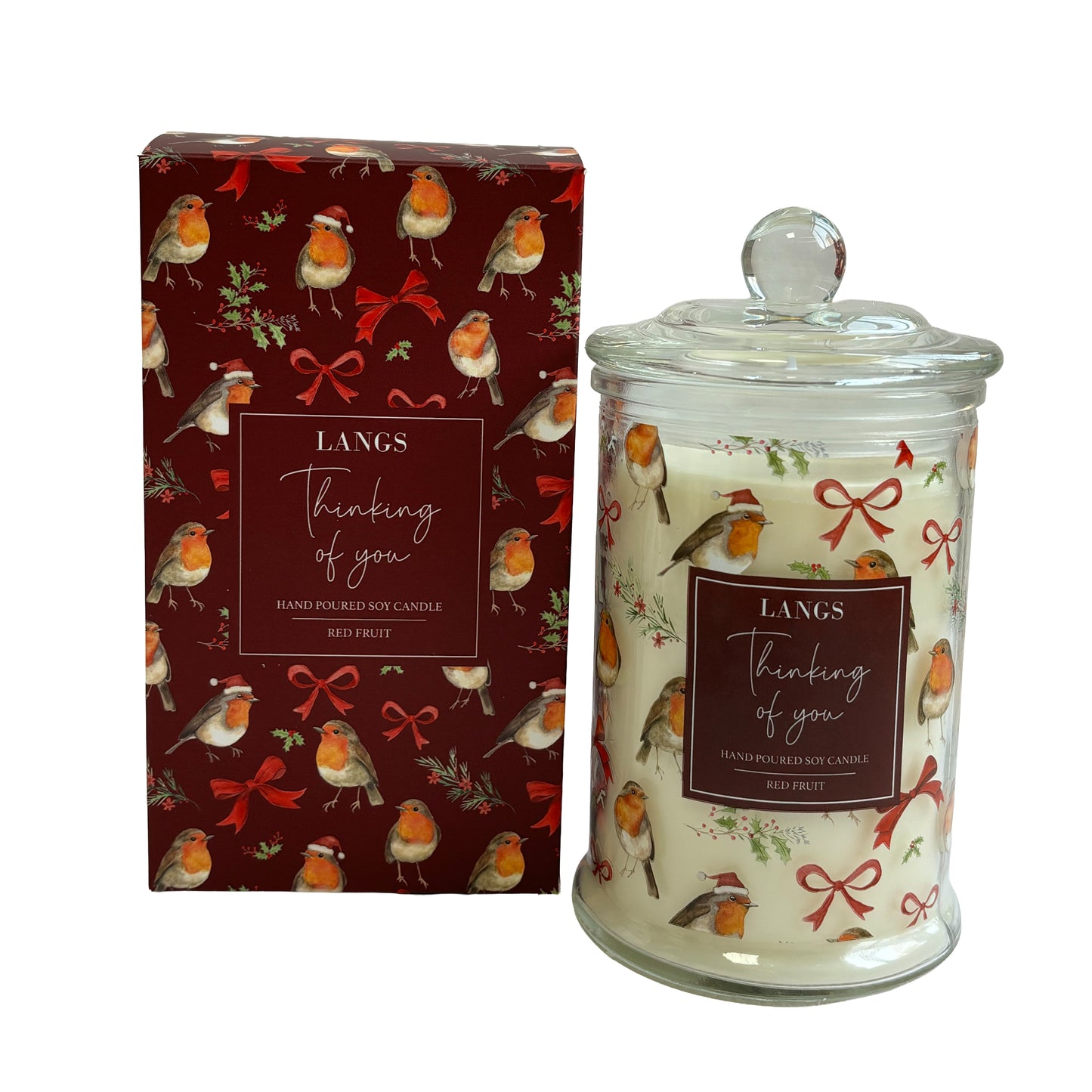 Glass Jar Scented Christmas Candle with Robin Design