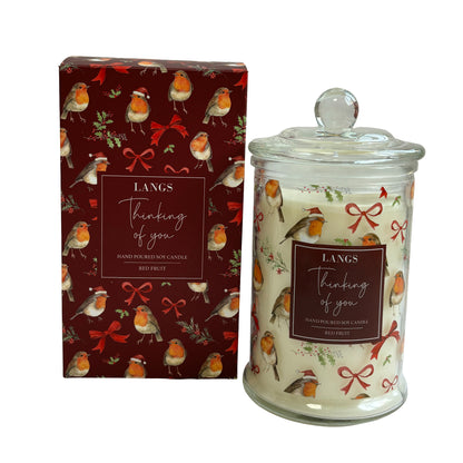 Glass Jar Scented Christmas Candle with Robin Design