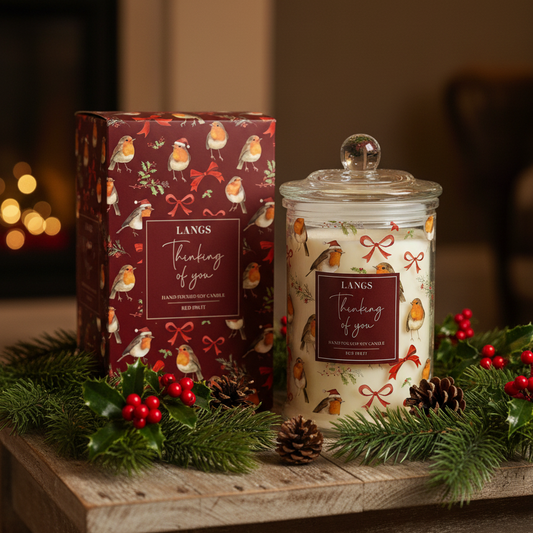Glass Jar Scented Christmas Candle with Robin Design