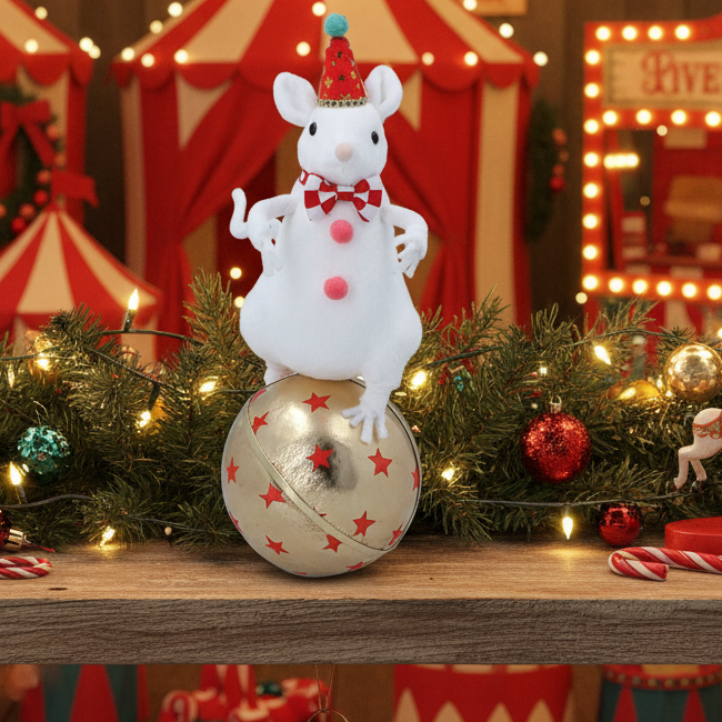 Gisela Graham Christmas Circus Mouse on Ball Ornament
