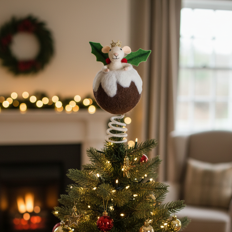 Mouse in Christmas Pudding Christmas Tree Topper