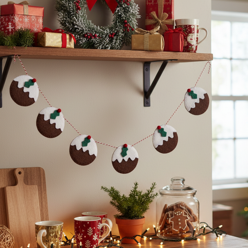 Felt Christmas Pudding Disc Garland