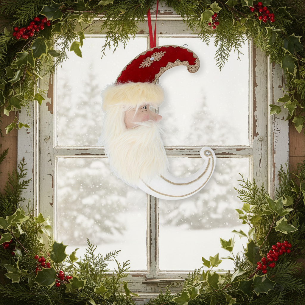 Santa Head Moon Hanging Christmas Decoration 50cm