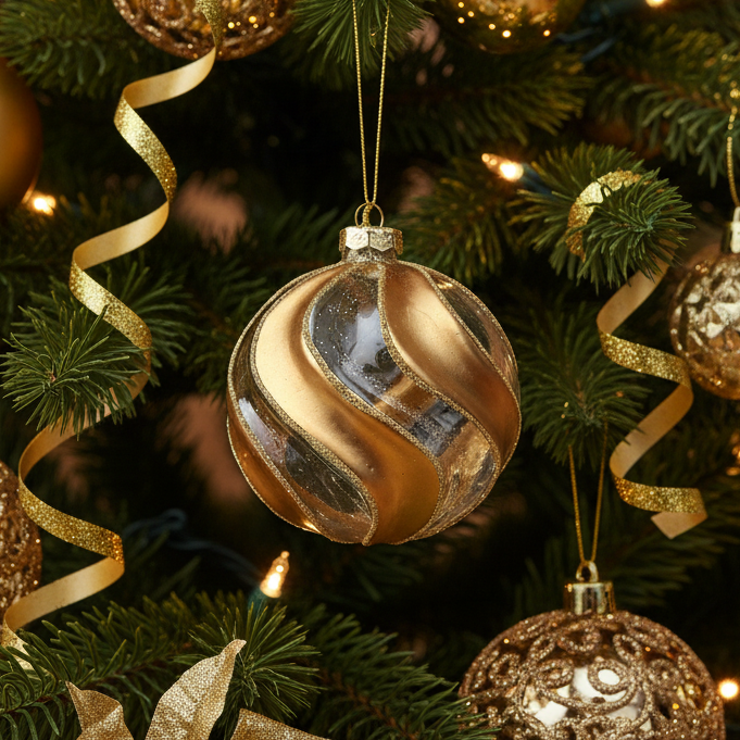 Gold Swirl Glass Christmas Bauble