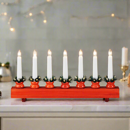 Red 7 Bulb Traditional Christmas Candle Bridge