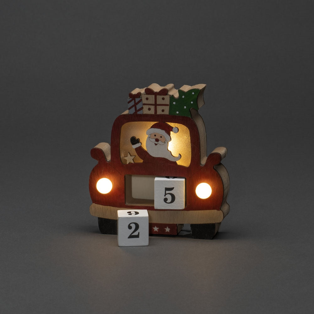 Santa in Car Wooden Christmas Advent LED