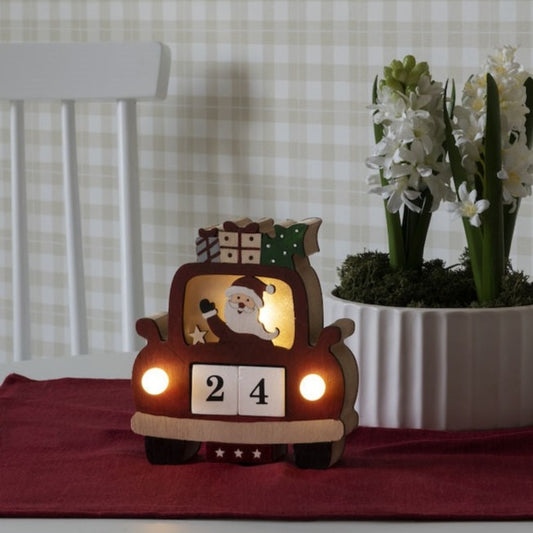 Santa in Car Wooden Christmas Advent LED