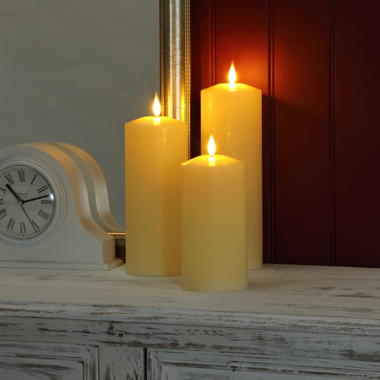 Set of 3 Large Ivory LED Wax Pillar Candles
