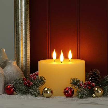 Small Ivory 3 Wick LED Flame Candle