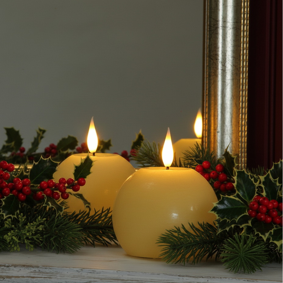 Set of 2 Ivory Sphere LED Wax Candles