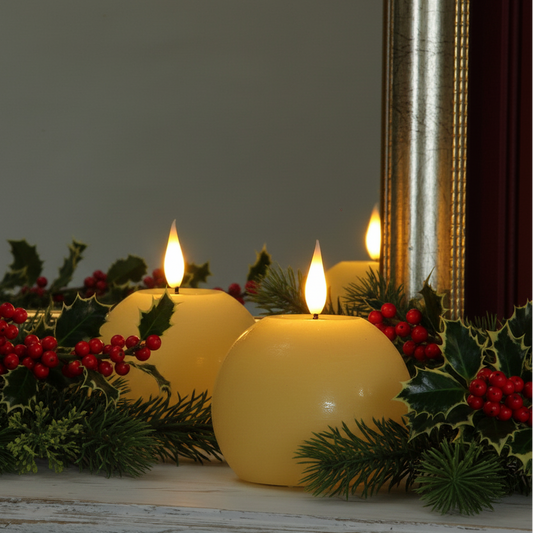 Set of 2 Ivory Sphere LED Wax Festive Candles