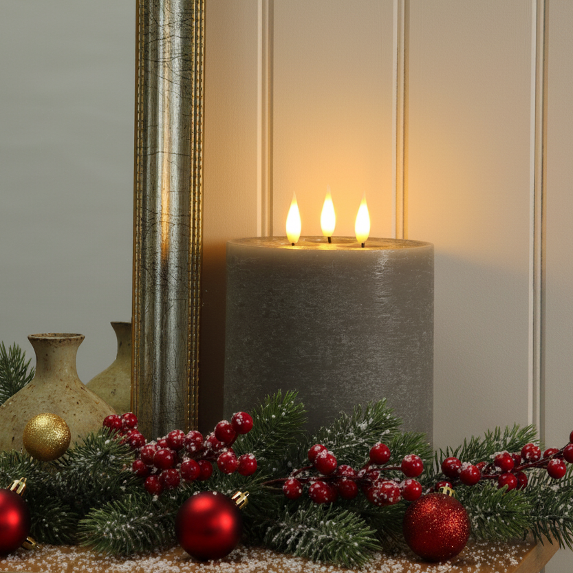 Pewter 3 Wick LED Wax Candle