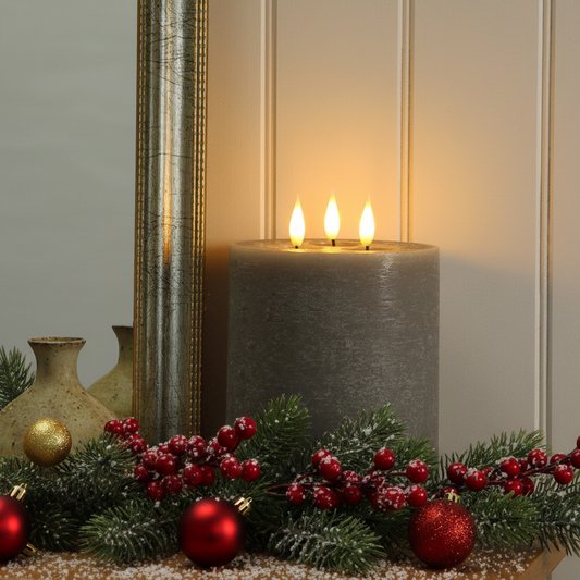 Pewter 3 Wick LED Wax Christmas Candle