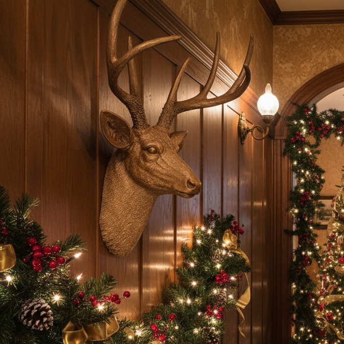 Golden Christmas Stag Wall Plaque