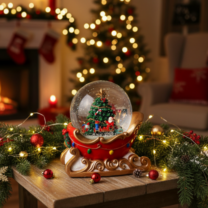 Resin Sleigh Musical Snow Globe with Christmas Tree