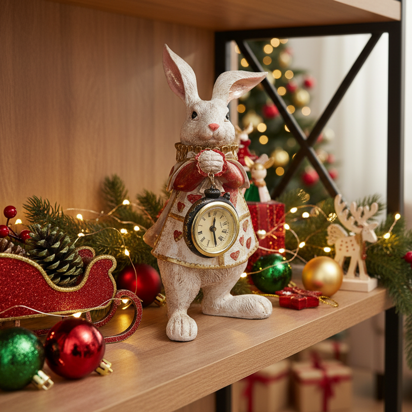 White Rabbit with Clock Christmas Ornament