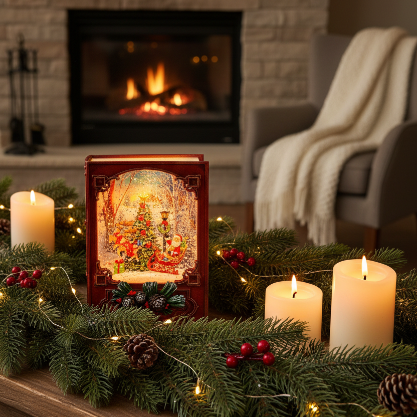 Christmas Book Water Spinner with Santa Scene