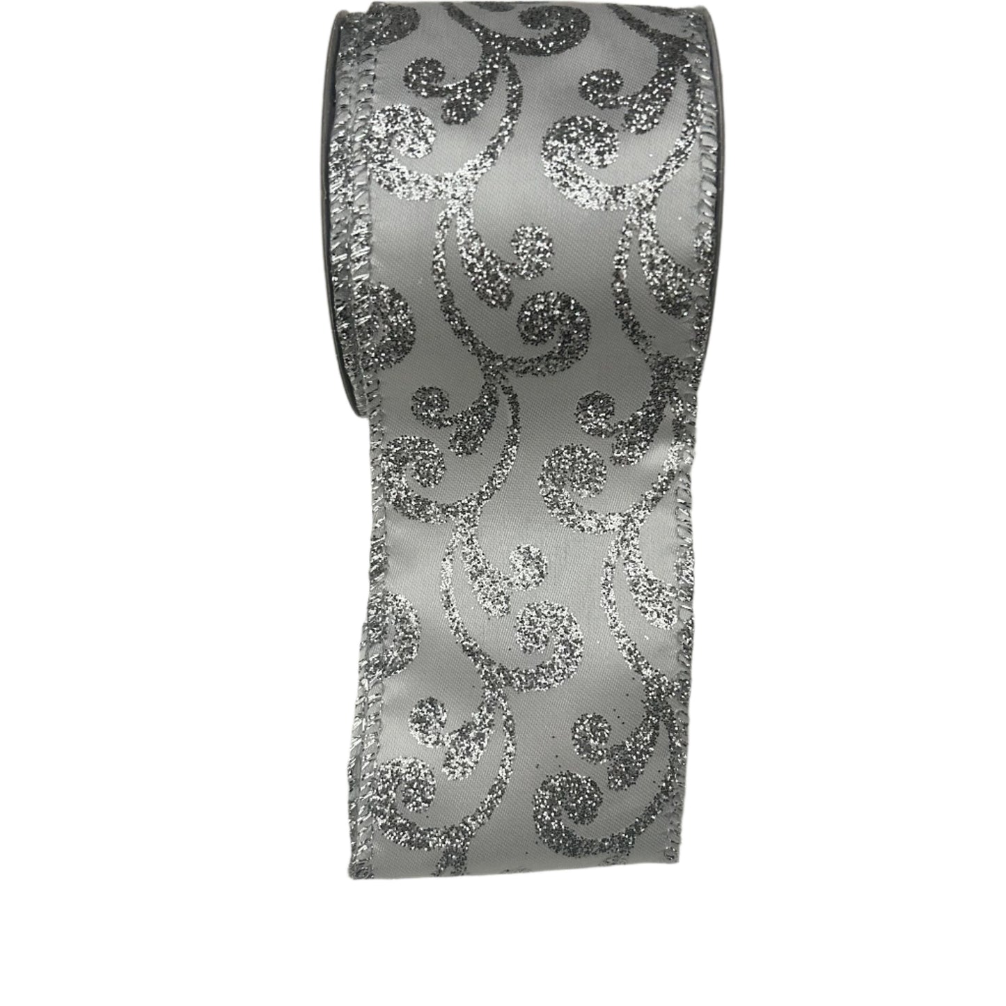 Silver and White Pattern Christmas Ribbon 5m