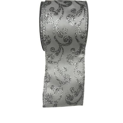 Silver and White Pattern Christmas Ribbon 5m