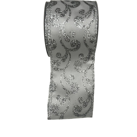 Silver and White Pattern Christmas Ribbon 5m
