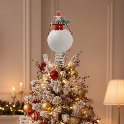 Snowball with Skiing Felt Mouse Christmas Tree Topper