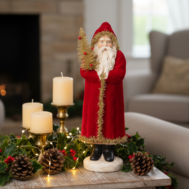 Traditional Paper Mache Santa Christmas Ornament